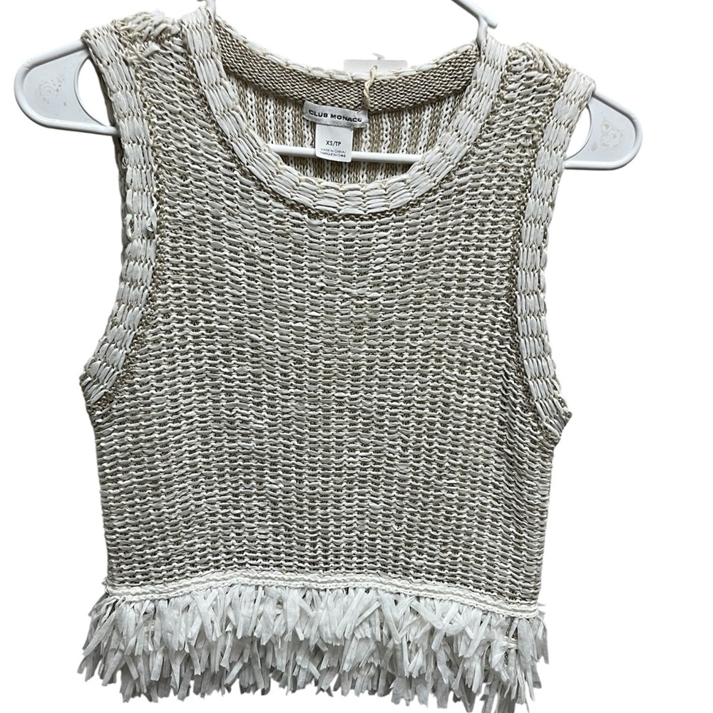 Club Monaco Women’s Mika Sweater In Cream/Beige With Fringe Tank Top Sz Xs NWT